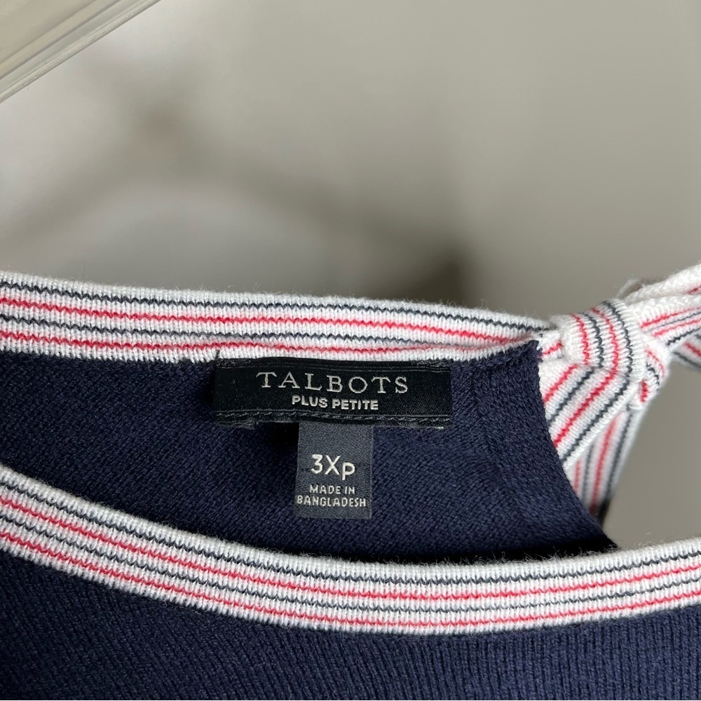 Talbots Plus Petite Navy Knit Pullover Sweater with Red/White/Blue Heart 3XP - Picture 6 of 11